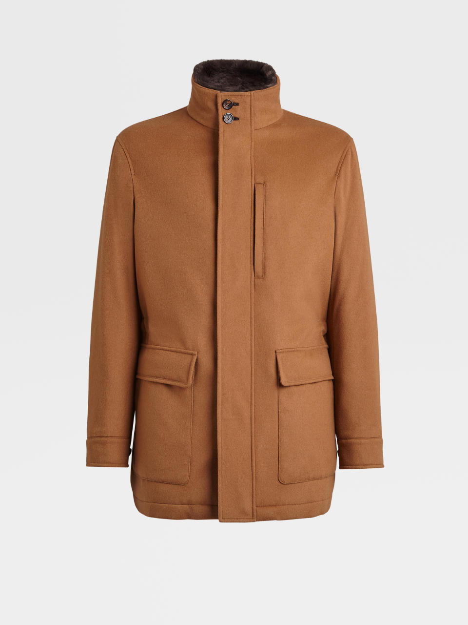 Vicuna Padded Overjacket with Detachable Fur Collar